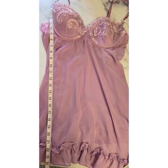 Vintage Y2K Slip Dress Nighty Babydoll Cami Robe Large Lavender Sheer Ruffle - Picture 12 of 13